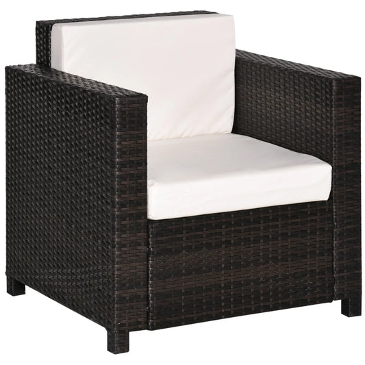 Outsunny Single Seater Rattan Chair Sofa with 10 cm Thick Padded Cushion, All-Weather PE Wicker Weave Garden Armchair