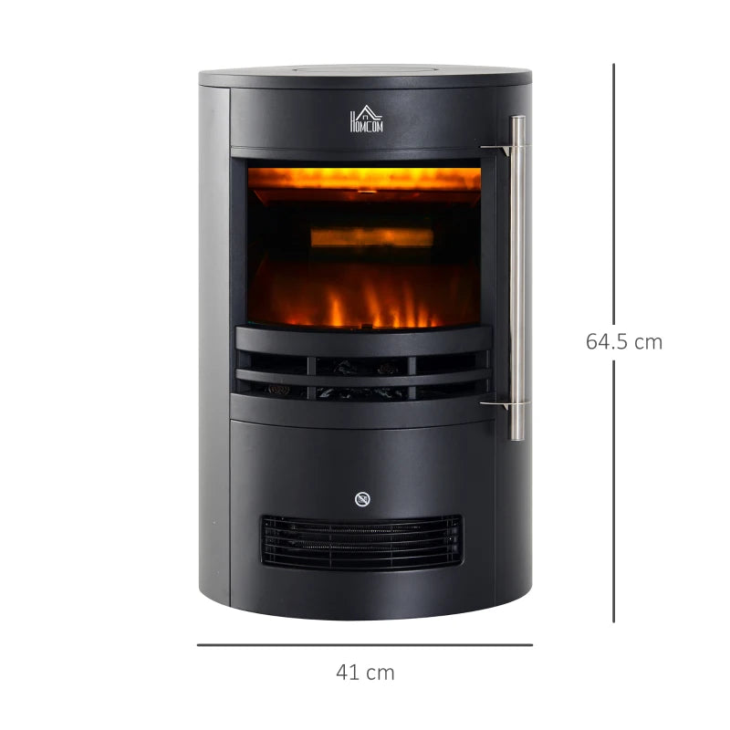 HOMCOM 900W/1800W Freestanding Electric Fireplace, Indoor Heater Fire Stove with Log Burner Effect Flame, Thermostat Control