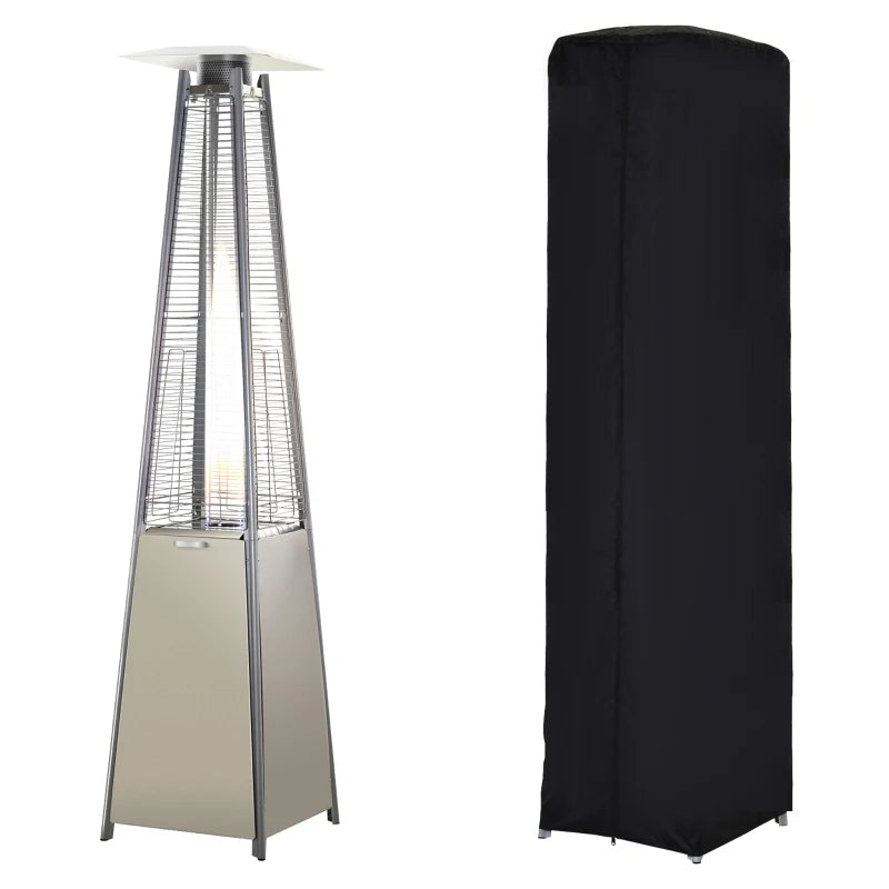 Outsunny Stainless Steel Outdoor Garden Pyramid Patio Heater with Wheels and Rain Cover - Silver