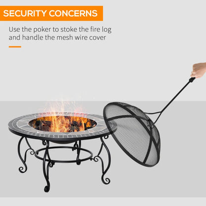 Outsunny 3-in-1 Φ80cm Outdoor Fire Pit, Mosaic Garden Table, BBQ Grill, Patio Heater Firepit Bowl with Spark Screen Cover, Fire Poker for Backyard Bonfire