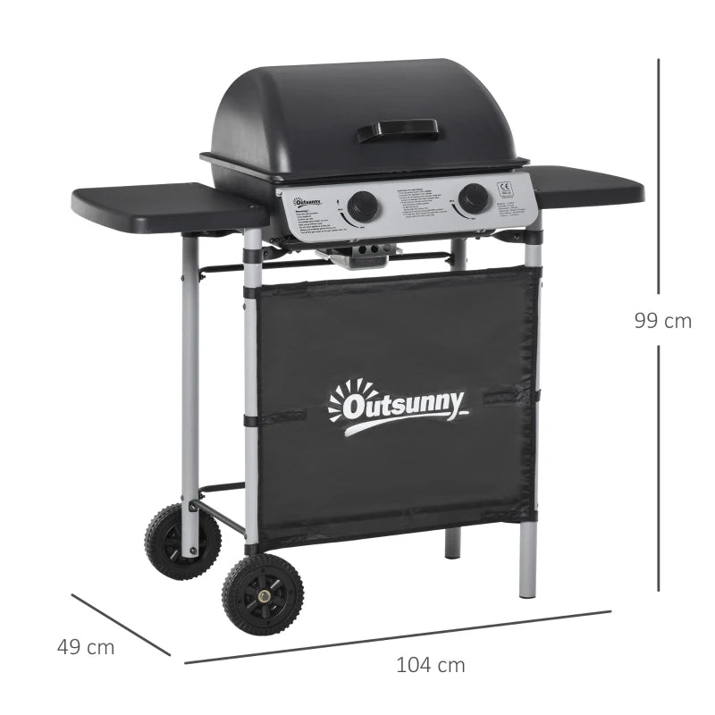 Outsunny 2 Burner Gas Barbecue Grill Propane Gas Cooking BBQ Grill 5.6 kW with Side Shelves Wheels