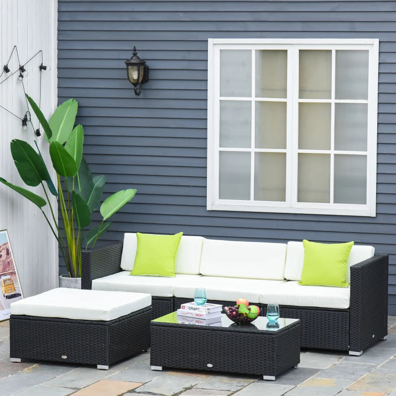 Outsunny 4-Seater Rattan Sofa Set Set Garden Outdoor Sectional Sofa Coffee Table Metal Frame