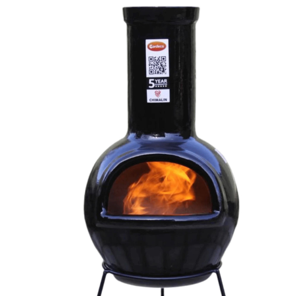 Sempra Large Chimalin AFC Chimenea in Glazed Black with Lid and Stand - D&ROutdoorOasis