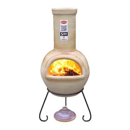 Sempra Large Chimalin AFC Chimenea in Glazed Cappucino with Lid and Stand - D&ROutdoorOasis