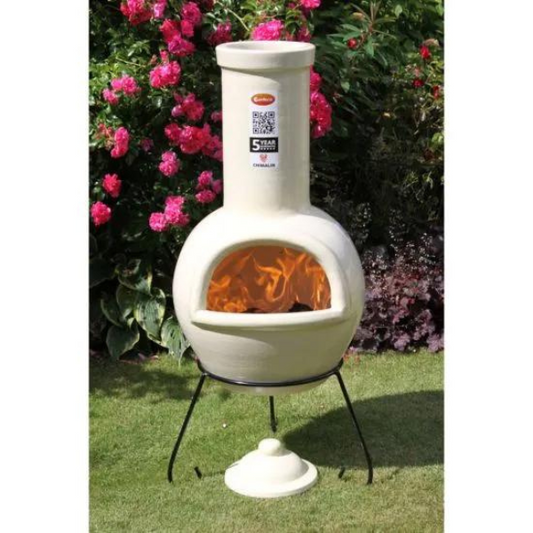 Sempra Large Chimalin AFC Chimenea in Glazed Cappucino with Lid and Stand - D&ROutdoorOasis