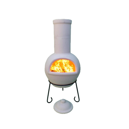 Sempra Large Chimalin AFC Chimenea in Glazed Cappucino with Lid and Stand - D&ROutdoorOasis