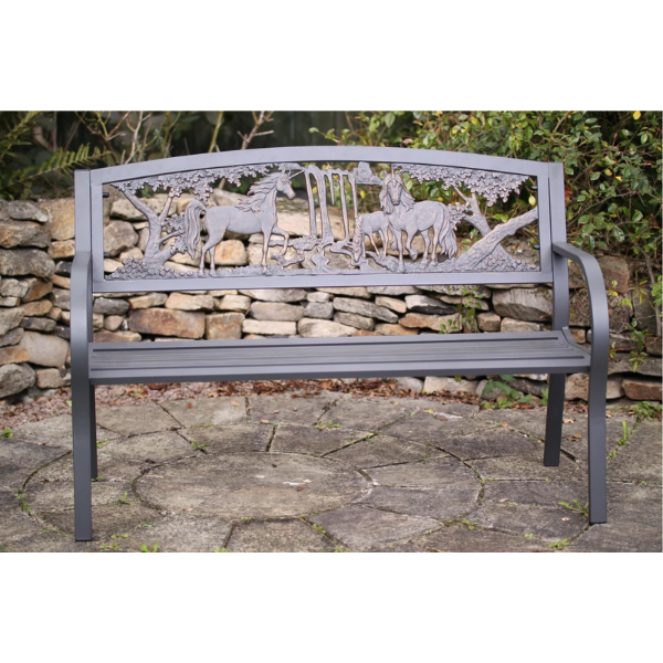 Steel Framed Cast Iron Bench-Unicorn - D&ROutdoorOasis