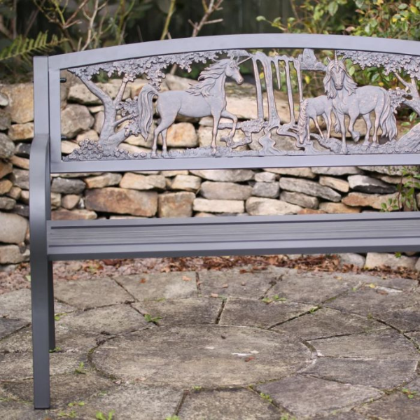 Steel Framed Cast Iron Bench-Unicorn - D&ROutdoorOasis