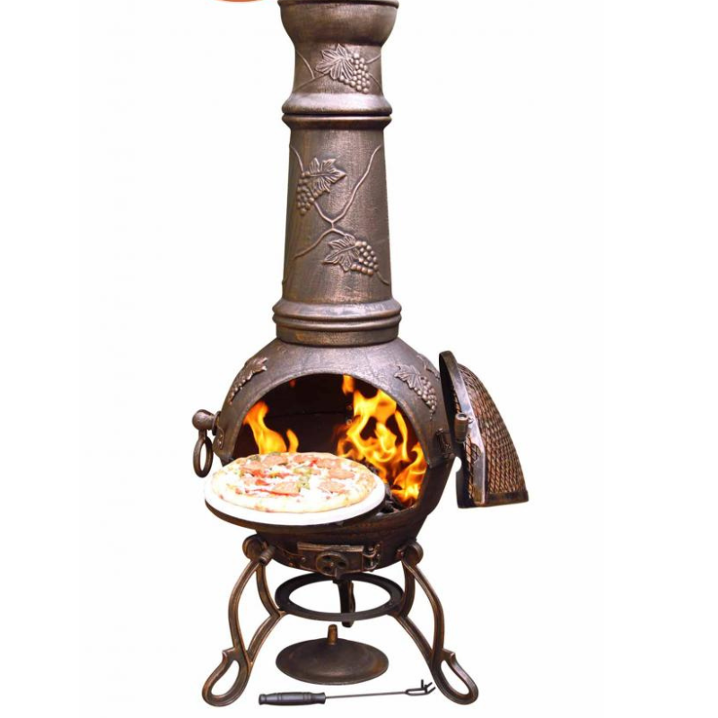 Toledo XL cast iron Chimenea in bronze with grapes - D&ROutdoorOasis