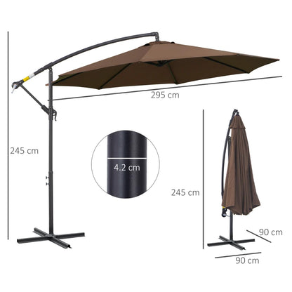 Outsunny 2.45m Overhanging Cantilever Parasol, with Cross Base