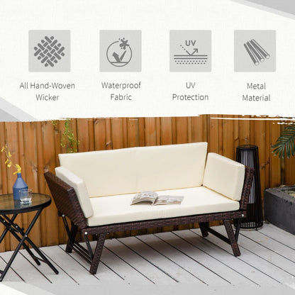 Outsunny 2-Seater 2-in-1 Rattan Convertible Sofa Daybed