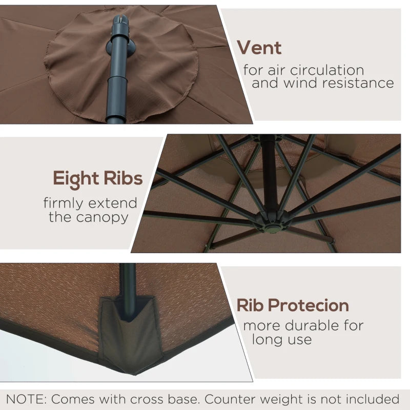 Outsunny 2.45m Overhanging Cantilever Parasol, with Cross Base