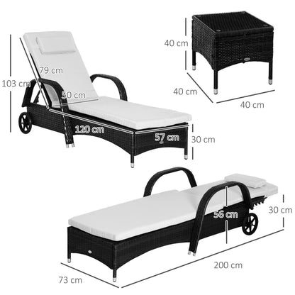 Outsunny 2 Seater Rattan Sun Lounger Set with Side Table