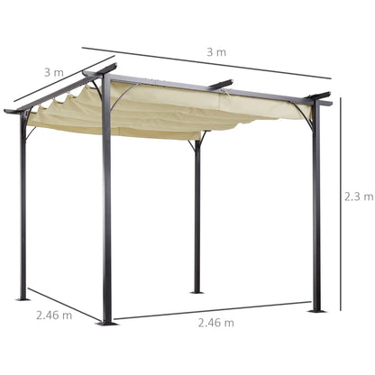 Outsunny 3 x 3(m) Metal Pergola with Retractable Roof, Garden Gazebo Metal Pergola Canopy. Outdoor Sun Shade Shelter for Party BBQ, Beige