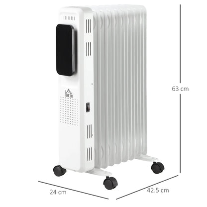 HOMCOM 2000W Oil Filled Radiator, 9 Fin Portable Electric Heater with LED Display, 24H Timer, 3 Heat Settings, Adjustable Thermostat, Safety Cut off, Remote Control, White