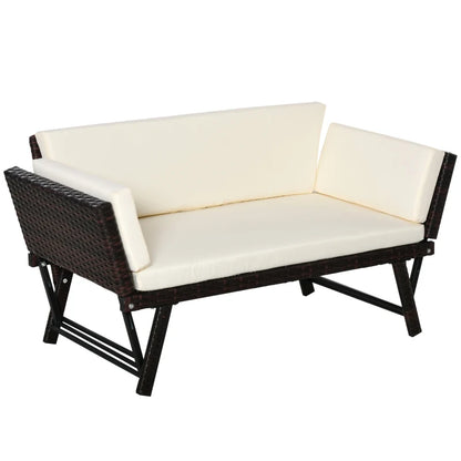 Outsunny 2-Seater 2-in-1 Rattan Convertible Sofa Daybed