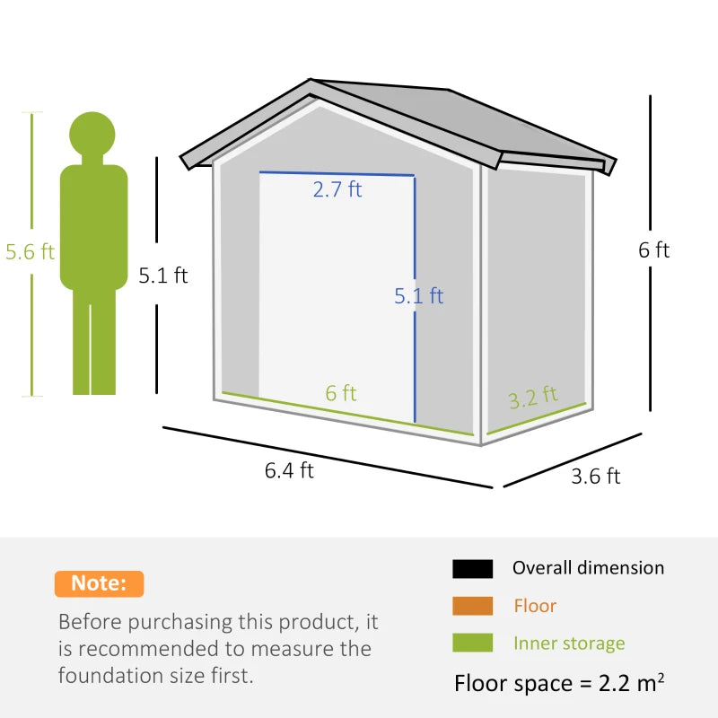 Outsunny 6.5ft x 3.5ft Metal Garden Storage Shed for Outdoor Tool Storage with Double Sliding Doors and 4 Vents