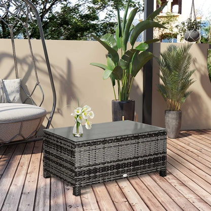 Outsunny PE Rattan Garden Coffee Table, with Glass Table Top - Grey