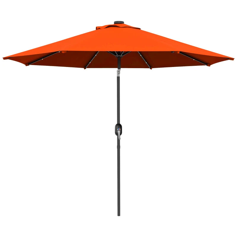 Outsunny 2.7m Patio Garden Umbrella Outdoor Parasol with Tilt Crank and 24 LEDs Lights