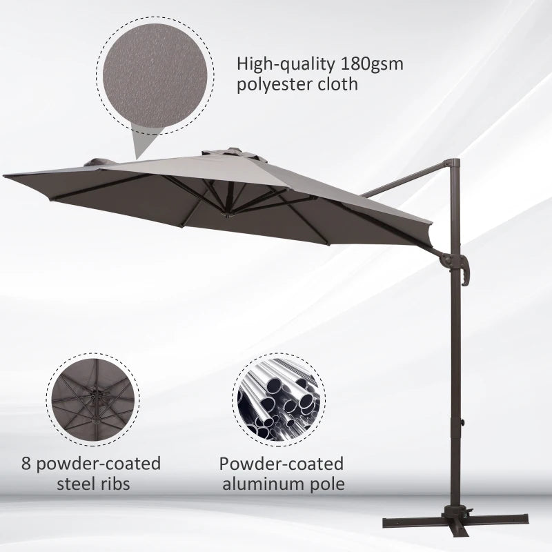 Outsunny 3m Cantilever Aluminium Frame Outdoor Garden Parasol