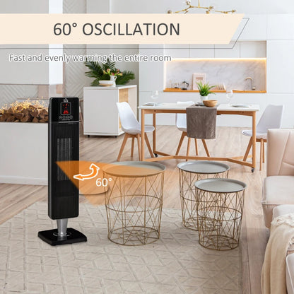 HOMCOM 31 Inch Space Heater, 1000W/2000W Ceramic Electric Heater and Fan, Overheating & Tip-Over Protection, 8H Timer, 60° Oscillation, Portable Heater for Home