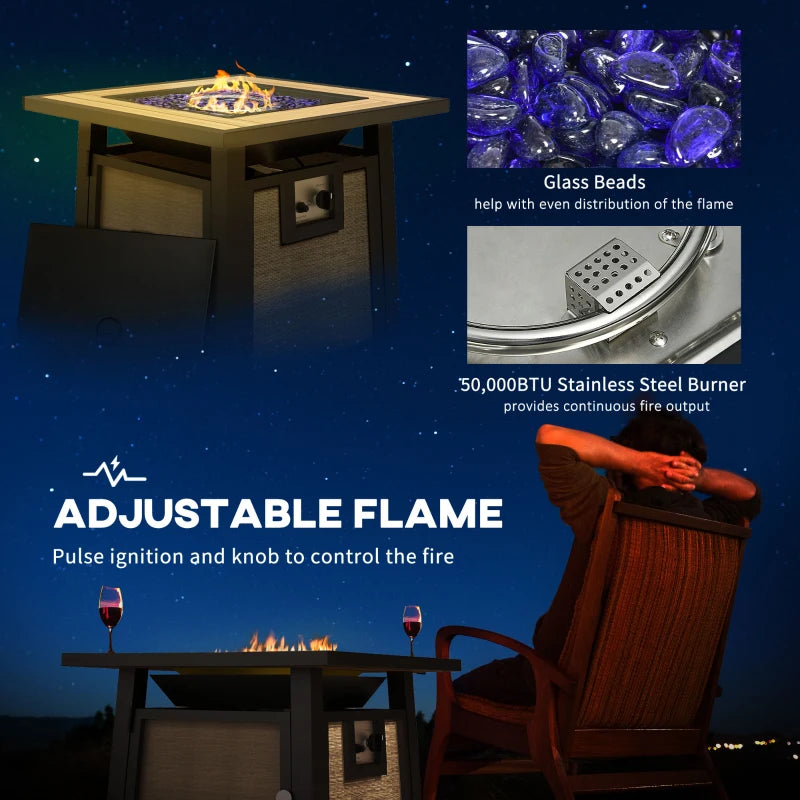 Outsunny 50,000 BTU Gas Fire Pit Table with Waterproof Cover and Glass Beads for Outside Patio Garden Backyard, Brown