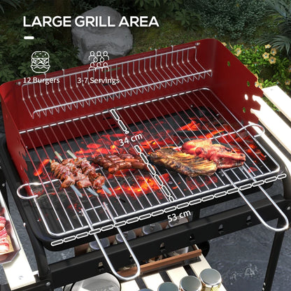 Outsunny Charcoal BBQ, with Five Position Grill Grate - Red