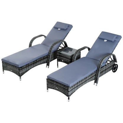 Outsunny 2 Seater Rattan Sun Lounger Set with Side Table