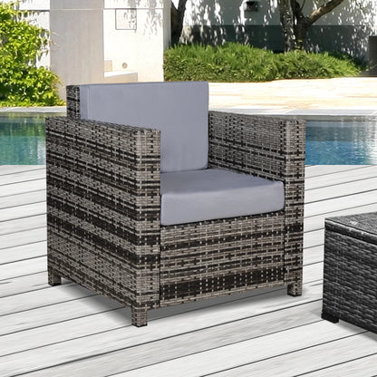 Outsunny Single Seater Rattan Chair Sofa with 10 cm Thick Padded Cushion, All-Weather PE Wicker Weave Garden Armchair