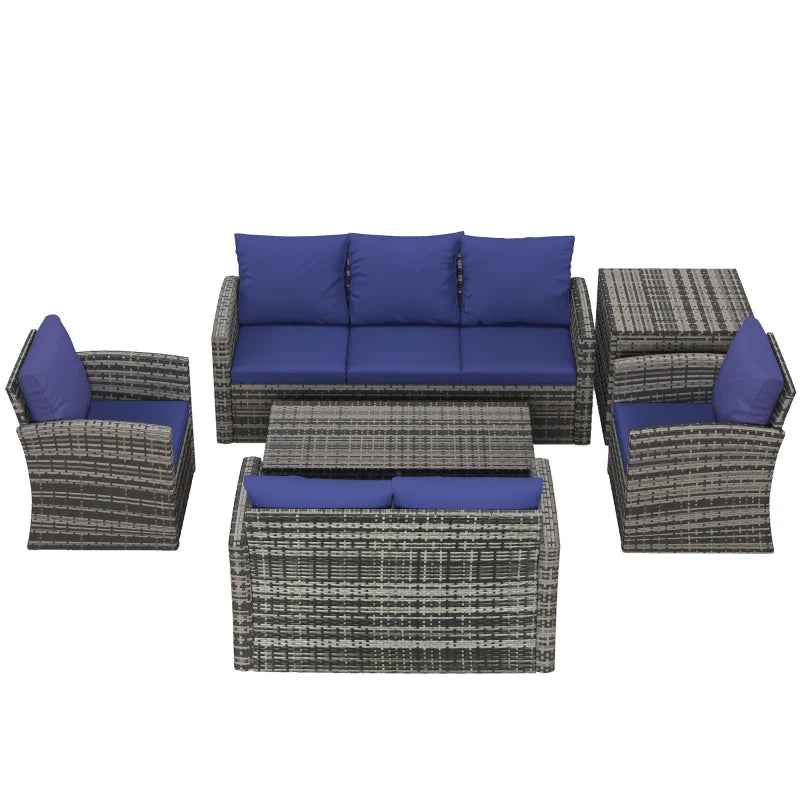 Outsunny 6 Pieces Outdoor Rattan Wicker Sofa Set Sectional Patio Conversation Furniture Set w/ Storage Table & Cushion