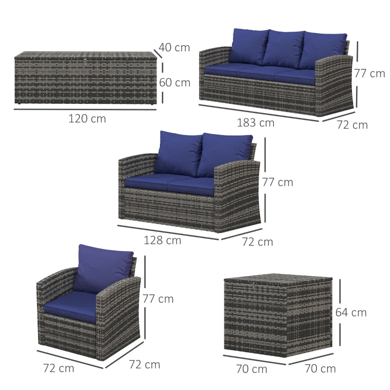 Outsunny 6 Pieces Outdoor Rattan Wicker Sofa Set Sectional Patio Conversation Furniture Set w/ Storage Table & Cushion