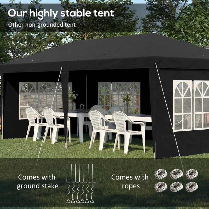 Outsunny 3 x 6m Pop Up Gazebo, Height Adjustable Marquee Party Tent with Sidewalls and Storage Bag