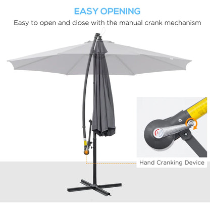 Outsunny 3(m) Garden Parasol Sun Shade Banana Umbrella Cantilever with Crank Handle