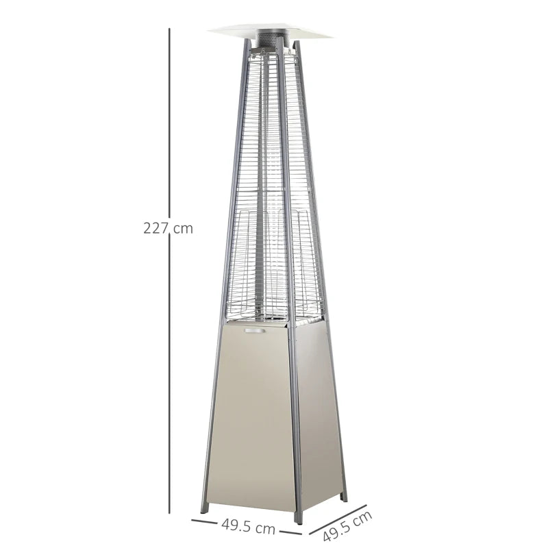 Outsunny Stainless Steel Outdoor Garden Pyramid Patio Heater with Wheels and Rain Cover - Silver