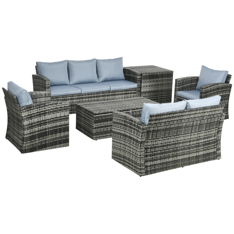 Outsunny 6 Pieces Outdoor Rattan Wicker Sofa Set Sectional Patio Conversation Furniture Set w/ Storage Table & Cushion