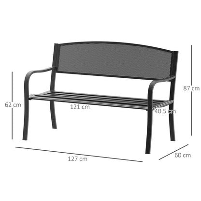 Outsunny Garden Bench Furniture Patio Park 2 Person Chair Seat Steel Black 120cm Outdoor