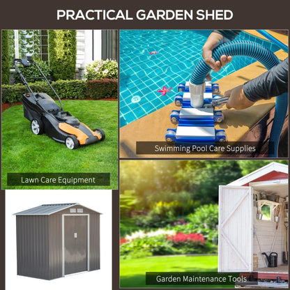 Outsunny 7ft x 4ft Lockable Garden Metal Storage Shed Storage Roofed Tool Metal Shed w/ Air Vents Steel