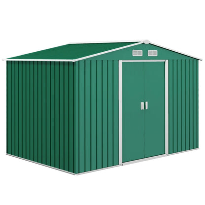 Outsunny 9x6ft Metal Garden Shed, Outdoor Storage Tool House with Ventilation Slots, Foundation Kit, Lockable Double Doors