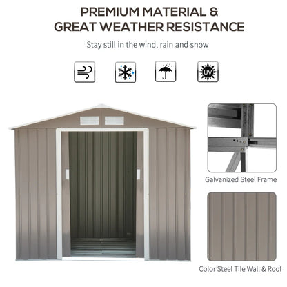 Outsunny 7ft x 4ft Lockable Garden Metal Storage Shed Storage Roofed Tool Metal Shed w/ Air Vents Steel