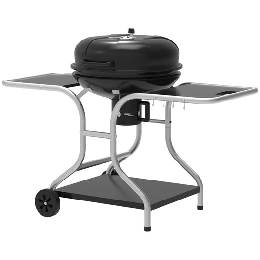 Outsunny Portable Charcoal Kettle Grill Outdoor Barbecue Trolley BBQ Heat Smoker Grilling with Two wheels, Free Standing Black