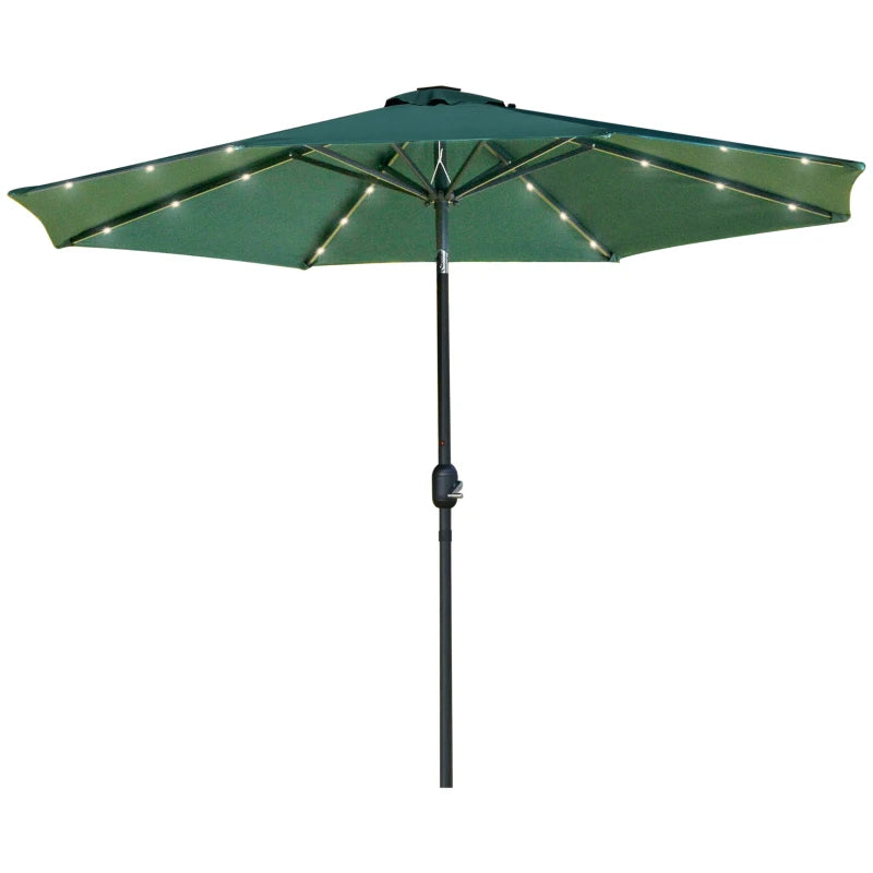 Outsunny 2.7m Patio Garden Umbrella Outdoor Parasol with Tilt Crank and 24 LEDs Lights