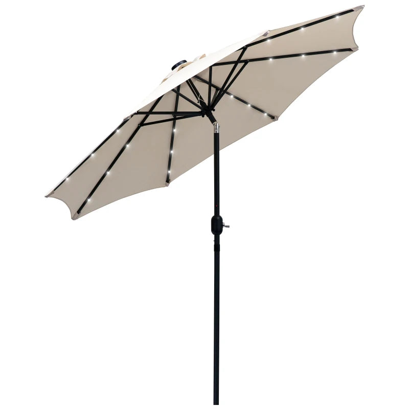 Outsunny 2.7m Patio Garden Umbrella Outdoor Parasol with Tilt Crank and 24 LEDs Lights