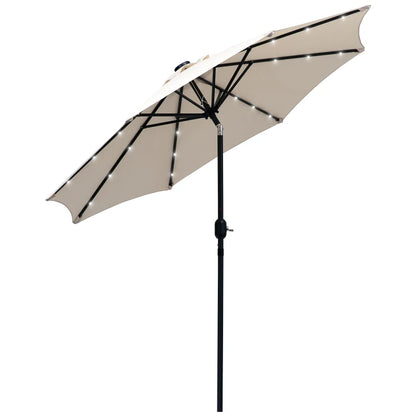 Outsunny 2.7m Patio Garden Umbrella Outdoor Parasol with Tilt Crank and 24 LEDs Lights