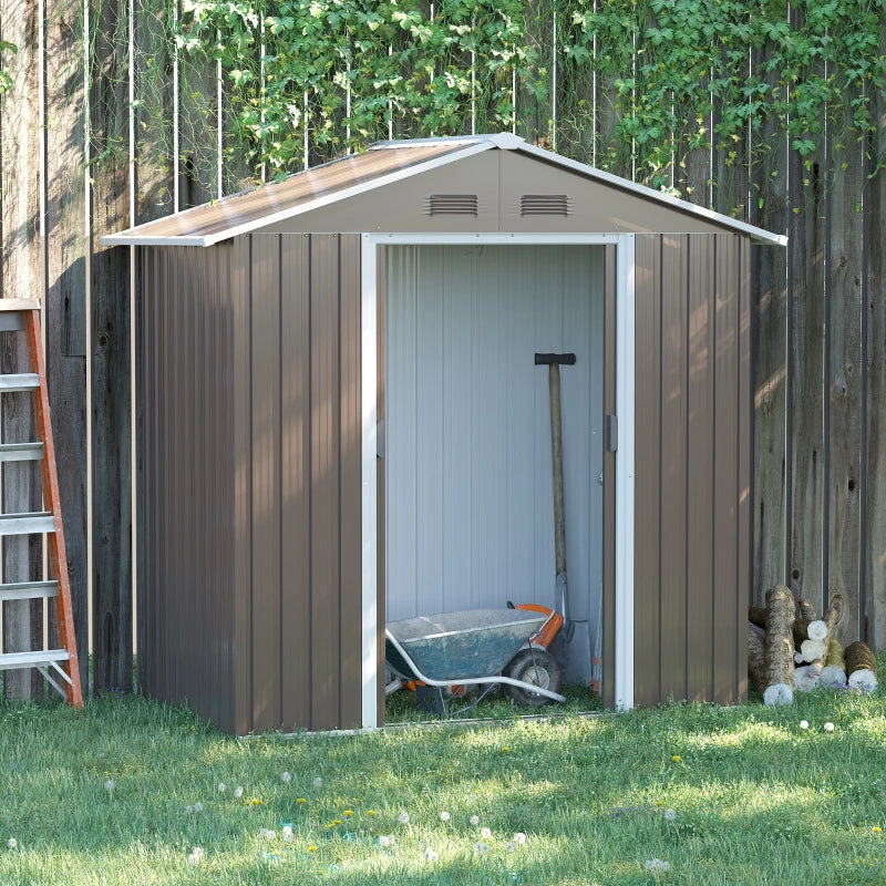 Outsunny 6.5ft x 3.5ft Metal Garden Storage Shed for Outdoor Tool Storage with Double Sliding Doors and 4 Vents