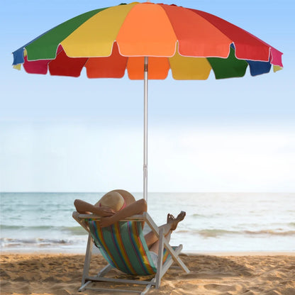 Outsunny Arc. 2.4m Beach Umbrella with Sand Anchor, Outdoor Sun Shade Parasol with UV Protection, Adjustable Tilt, Carry Bag, Multicolour