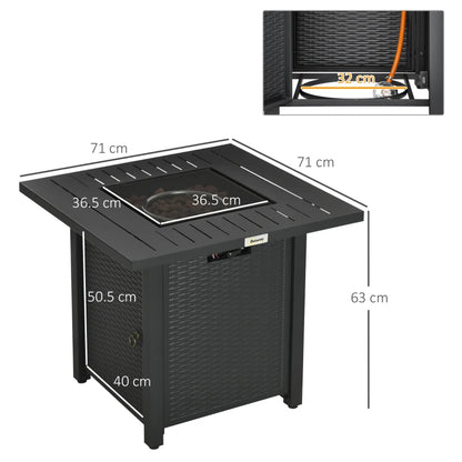 Outsunny Rattan style Propane Gas Fire Pit Table with 40,000 BTU Burner, Square Smokeless Firepit Patio Heater with Thermocouple, Lava Rocks, Wproof Cover, Spark Guard, Lid