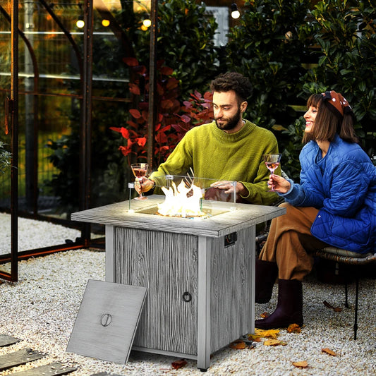 Outsunny 71cm 50,000 BTU Gas Fire Pit Table with Cover and Glass Screen - Grey