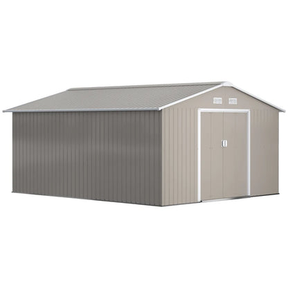 Outsunny 9x6ft Metal Garden Shed, Outdoor Storage Tool House with Ventilation Slots, Foundation Kit, Lockable Double Doors