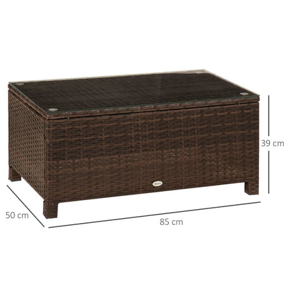 Outsunny PE Rattan Garden Coffee Table with Glass Table Top