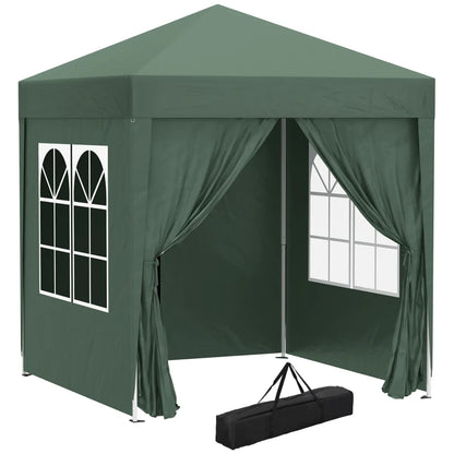 Outsunny 2 x 2 m Garden Pop Up Gazebo, Wedding Party Tent Marquee, Water Resistant Awning Canopy With Sidewalls, Windows, Carry Bag, Green